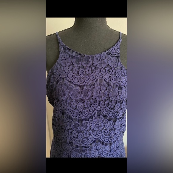 Blue Midi Dress- Slip with a Lace Overlay - Picture 4 of 4